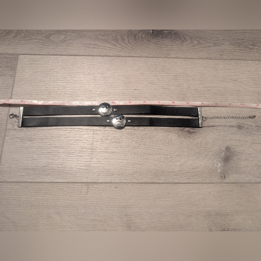 Dolls Kill Faux Leather Choker With Smile And Crying Faces